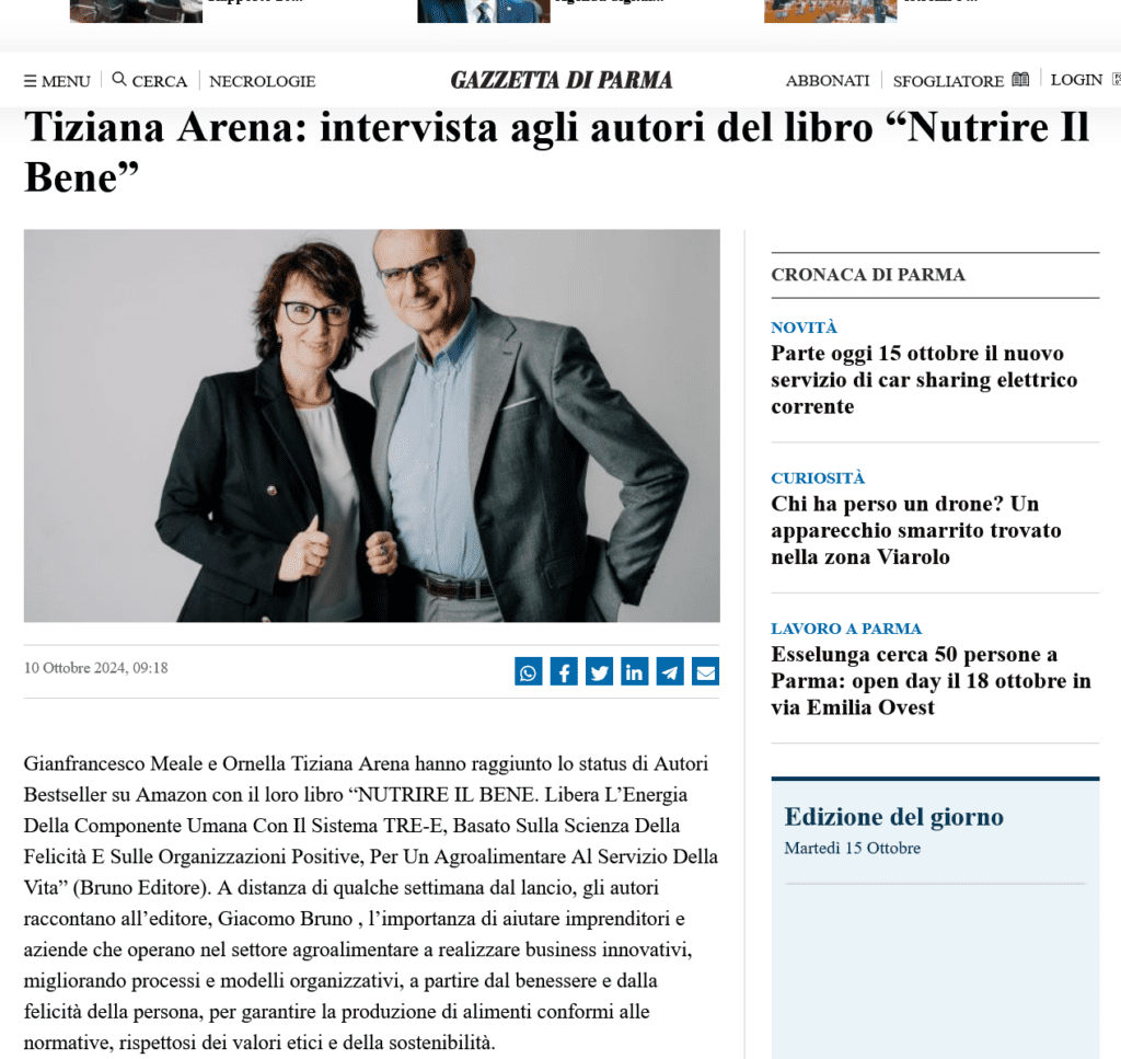 Gianfrancesco Meale e Ornella Tiziana Arena intervista “Nutrire Il Bene” - Gazzetta di Parma